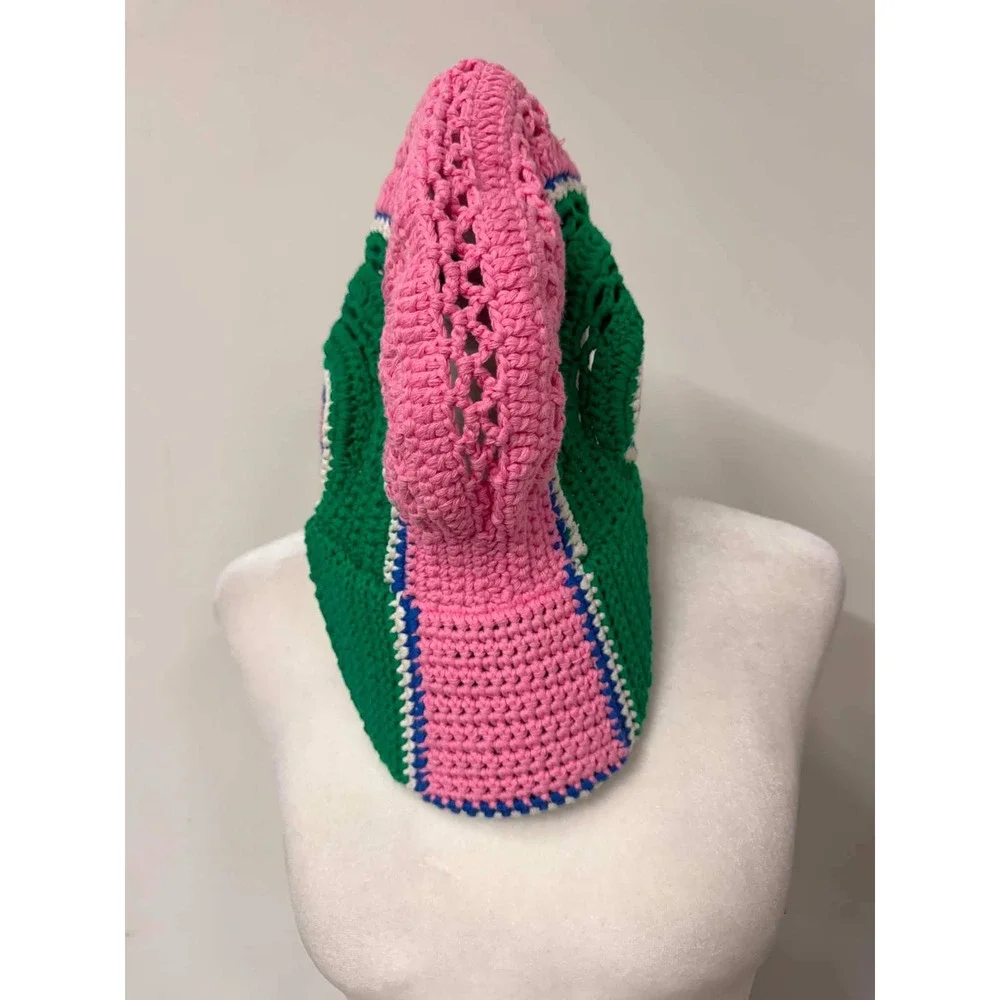 Urban Outfitters Ryders Pink‎ Green Crochet Hat Cotton Knit Brimmed Cap Festival